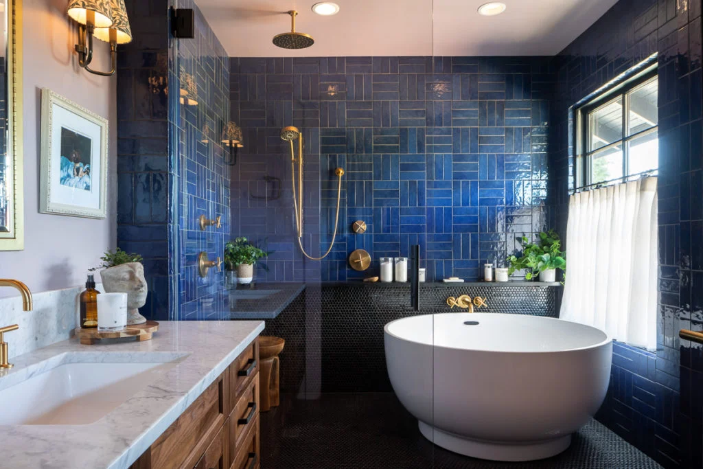 A luxury custom-tile bathroom remodel